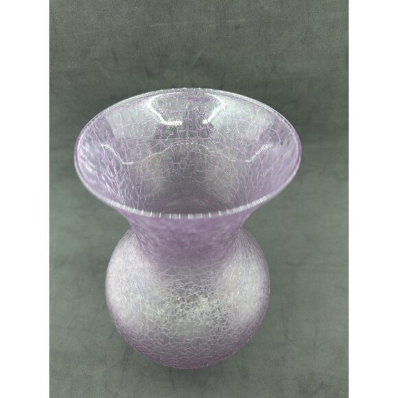 Vintage Libbey Frosted Crackle Glass Vase Purppish Pink Tone Marked L 7.08" - Picture 7 of 11